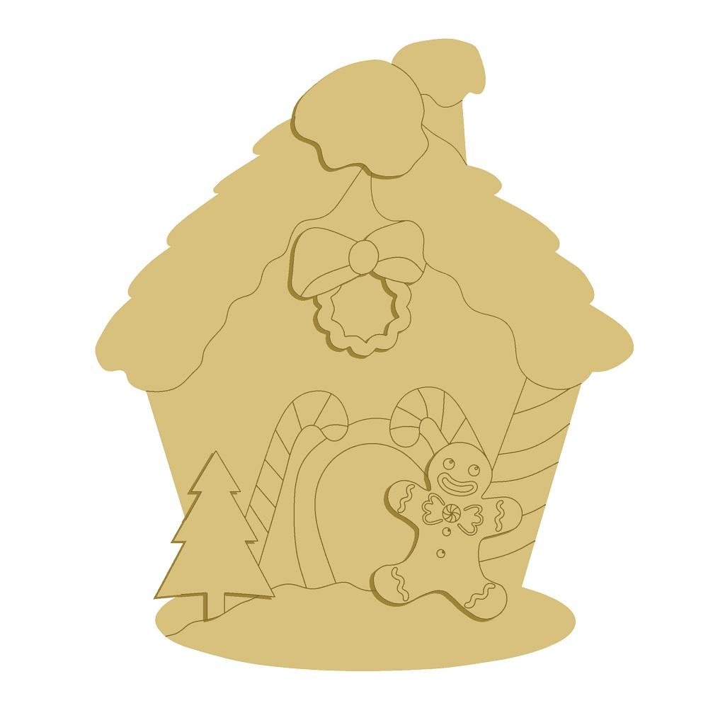 3D Design By Line Gingerbread House MDF Cutout Candy Cane Arch, Christmas Tree, Wreath And Gingerbread Man - Unfinished For DIY