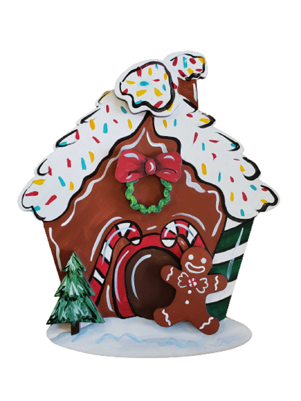 Design By Line Gingerbread House MDF Cutout Candy Cane Arch With Wreath, Bow And Gingerbread Man - Unfinished For DIY