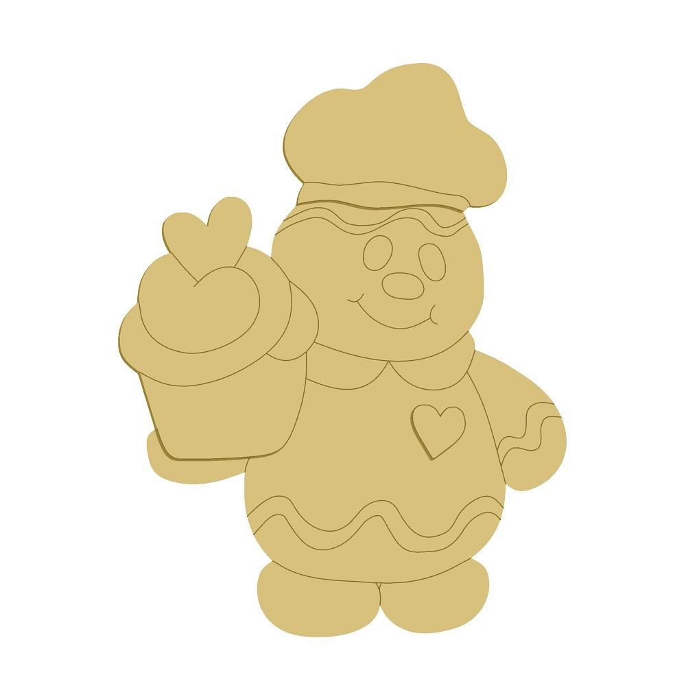 3D Design By Line Gingerbread Man MDF Cutout Chef Hat With Cup And Heart - Unfinished For DIY