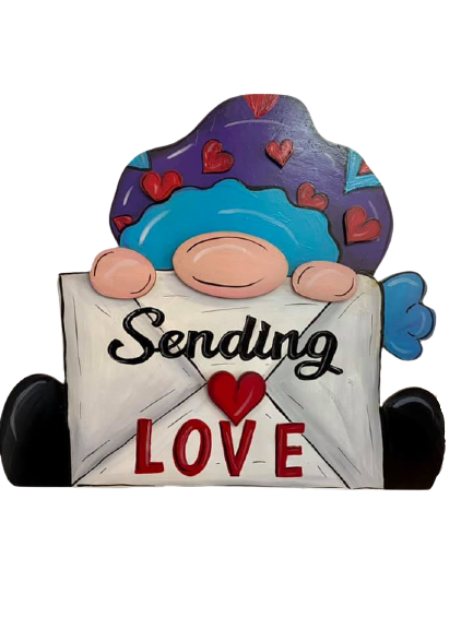 Design By Line Sitting Figure MDF Cutout Sending Love With Heart Between Words - Unfinished For DIY