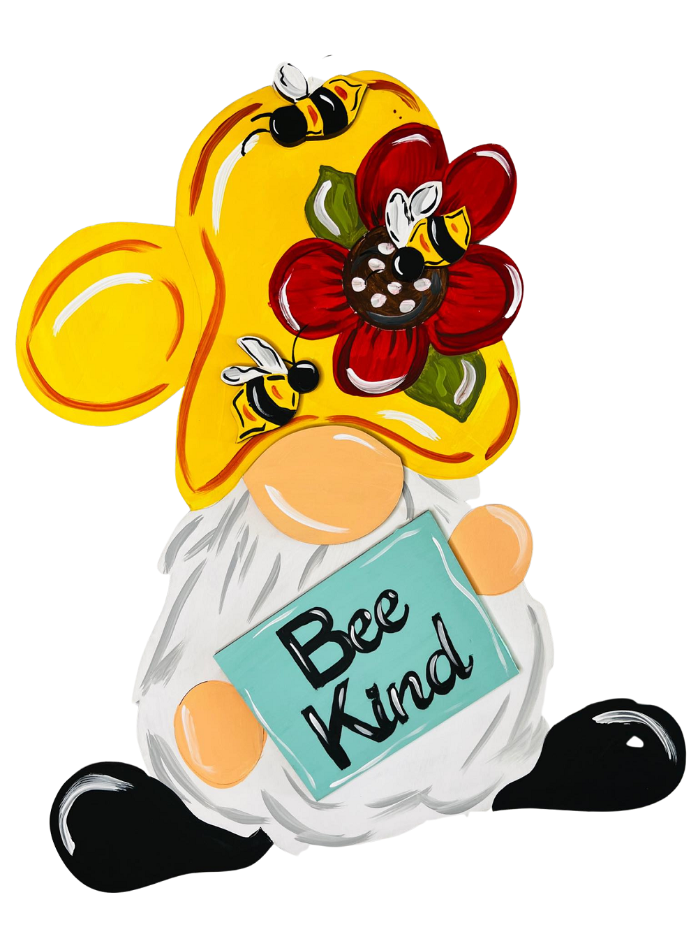 Design By Line Gnome MDF Cutout Bee Kind Sign With Flowers - Unfinished For DIY