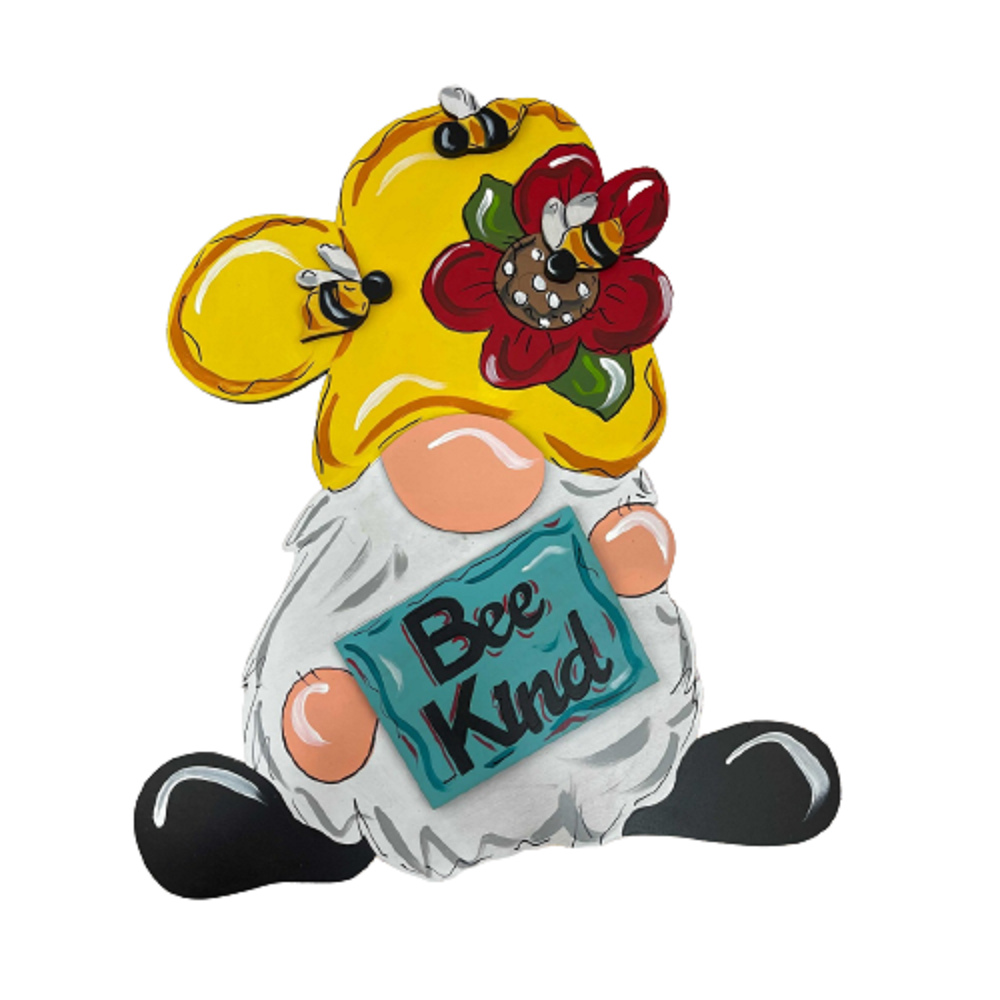Design By Line Gnome MDF Cutout Bee Kind Sign With Flowers - Unfinished For DIY