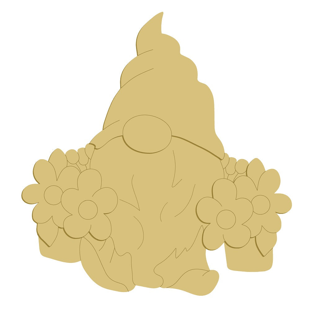 3D Design By Line Gnome MDF Cutout With Flowers - Unfinished For DIY