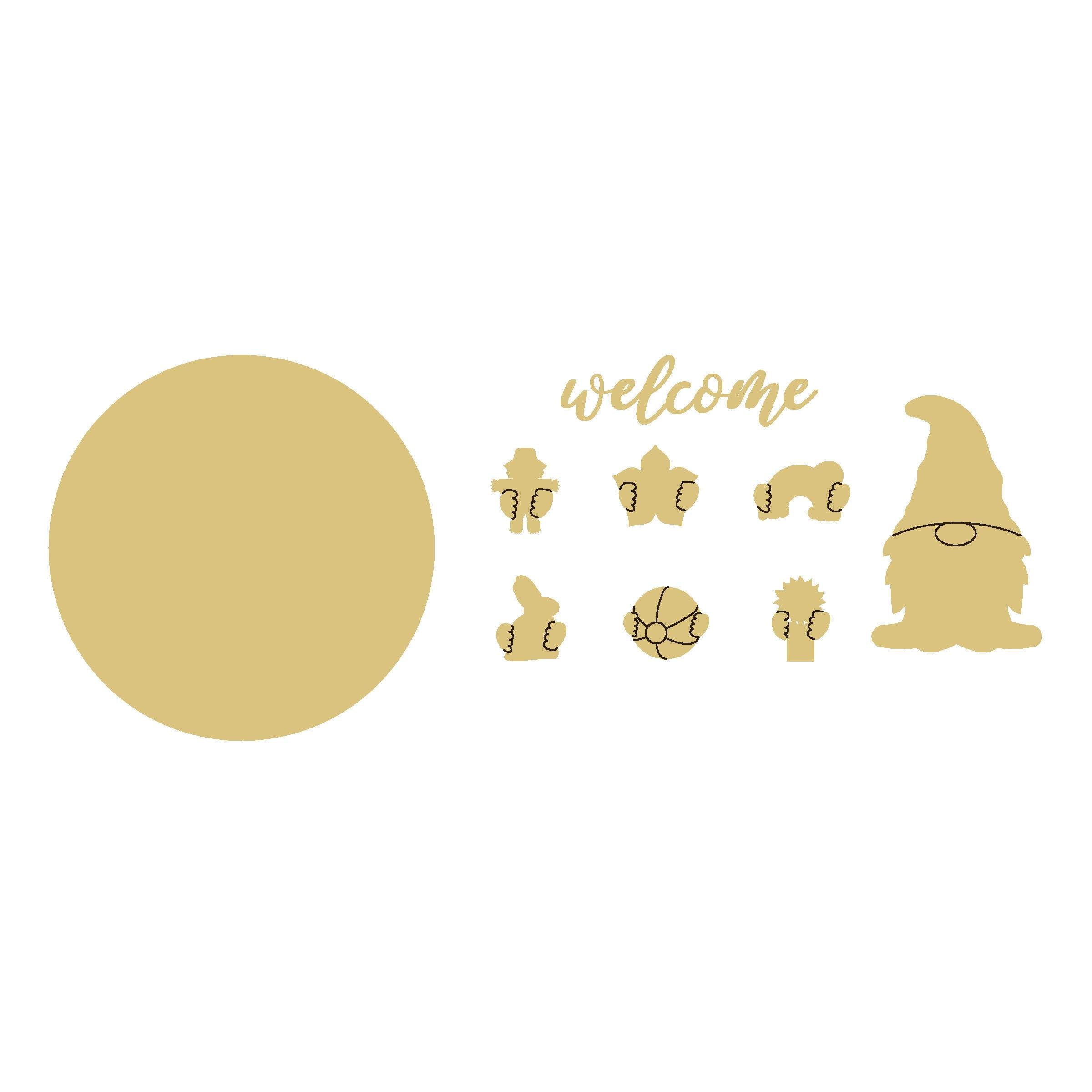3D Design By Line Circle MDF Cutout Welcome Gnome Interchangeable - Unfinished For DIY