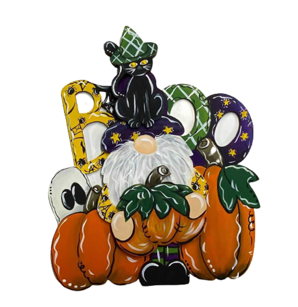 3D Design By Line Gnome MDF Cutout On Pumpkin BOO Halloween Scene - Unfinished For DIY
