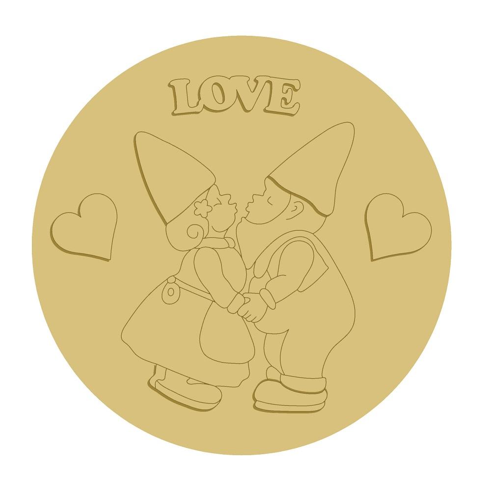 Design By Line Round MDF Cutout Love Gnomes With Hearts - Unfinished For DIY