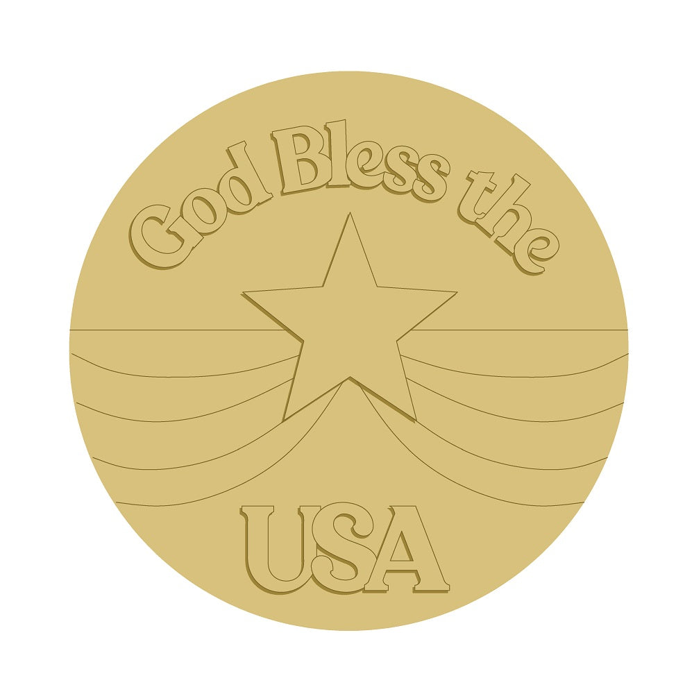 3D Design By Line Round MDF Cutout God Bless the USA Star And Stripes - Unfinished For DIY