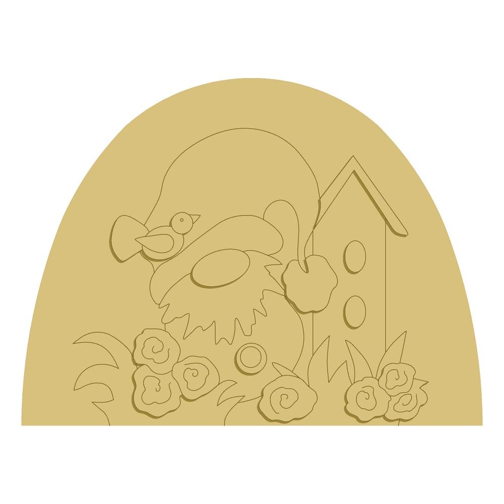 3D Design By Line Half Oval MDF Cutout Gnome With Birdhouse And Roses - Unfinished For DIY