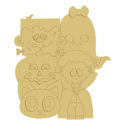 3D Design By Line Collage MDF Cutout Halloween Characters - Ghost, Frankenstein, Vampire, Pumpkin and Cat - Unfinished For DIY