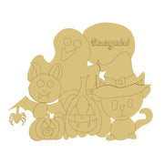 3D Design By Line Halloween Scene MDF Cutout Ghosts Pumpkins And Witch Cat - Unfinished For DIY
