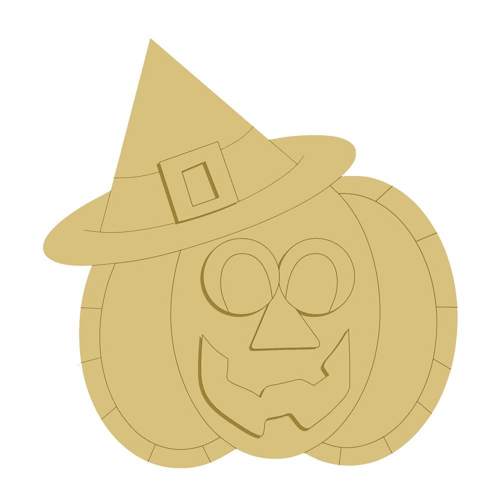 3D Design By Line Pumpkin MDF Cutout Jack-O-Lantern With Witch Hat - Unfinished For DIY