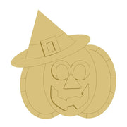 3D Design By Line Pumpkin MDF Cutout Jack-O-Lantern With Witch Hat - Unfinished For DIY