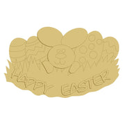 3D Design By Line Bunny MDF Cut Out With Eggs On Grass Happy Easter - Unfinished For DIY