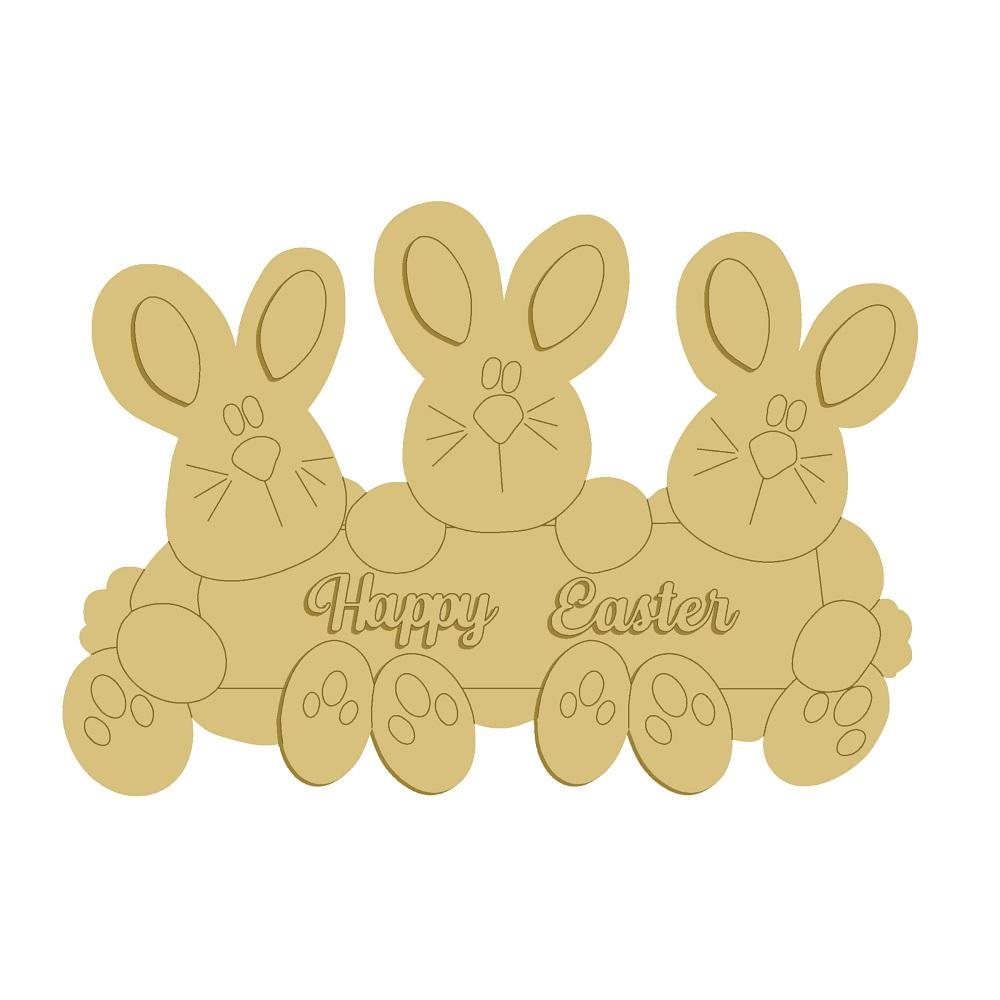 3D Design By Line Bunny Family MDF Cut Out Happy Easter - Unfinished For DIY