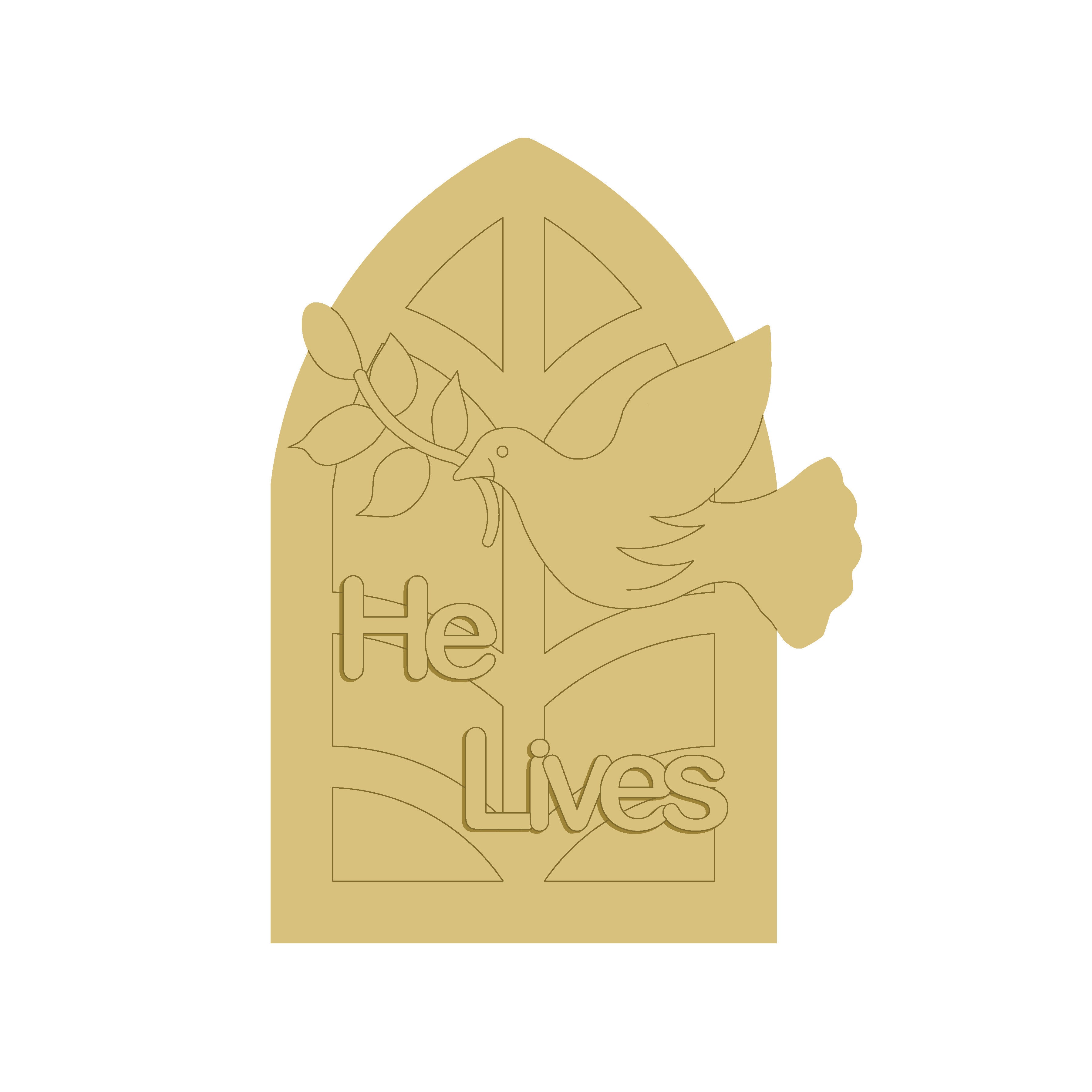3D Design By Line Window MDF Cutout With Bird And He Lives Sign - Unfinished For DIY