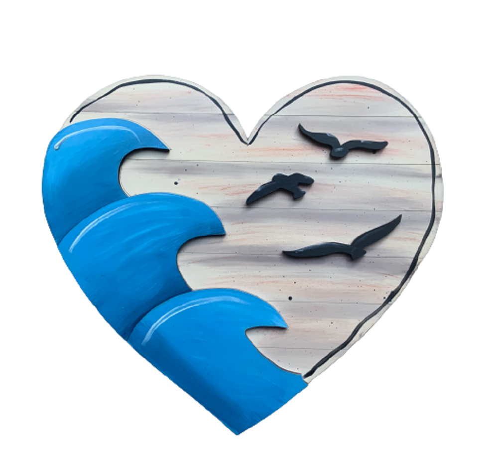 Design By Line Heart MDF Cutout Wave Heart With Birds - Unfinished For DIY
