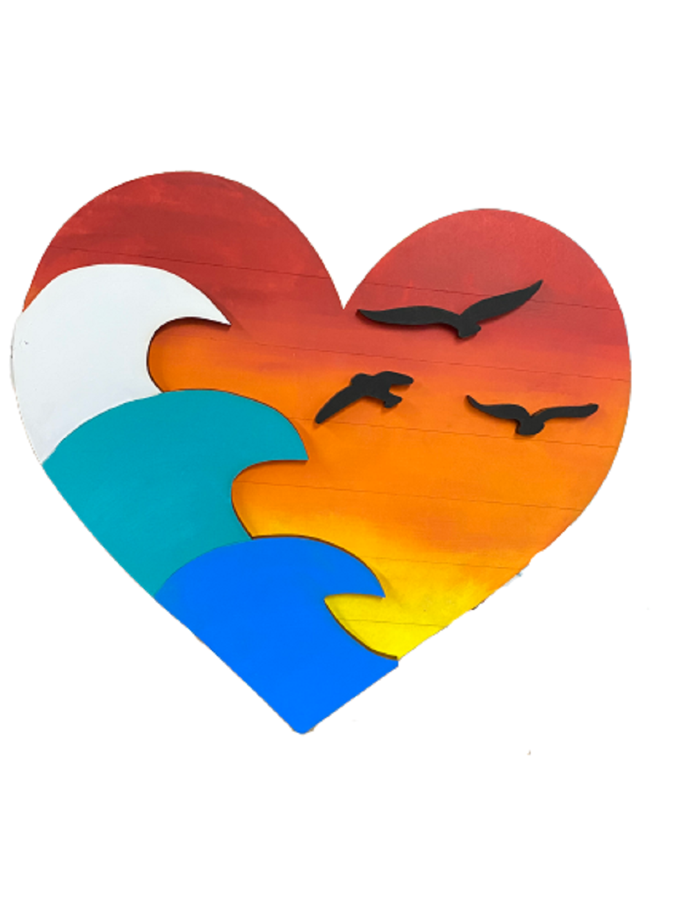 Design By Line Heart MDF Cutout Wave Heart With Birds - Unfinished For DIY