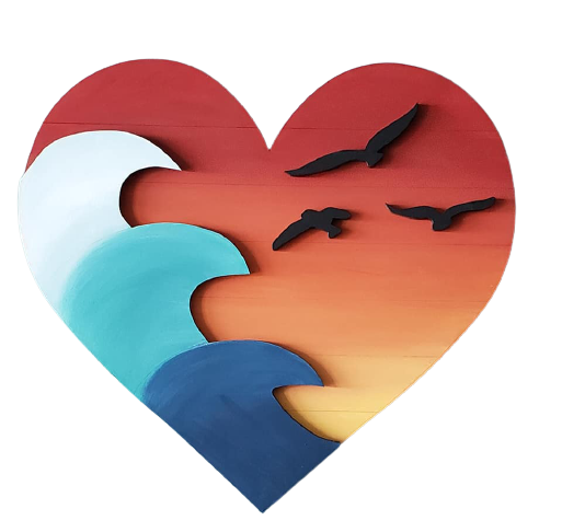 Design By Line Heart MDF Cutout Wave Heart With Birds - Unfinished For DIY
