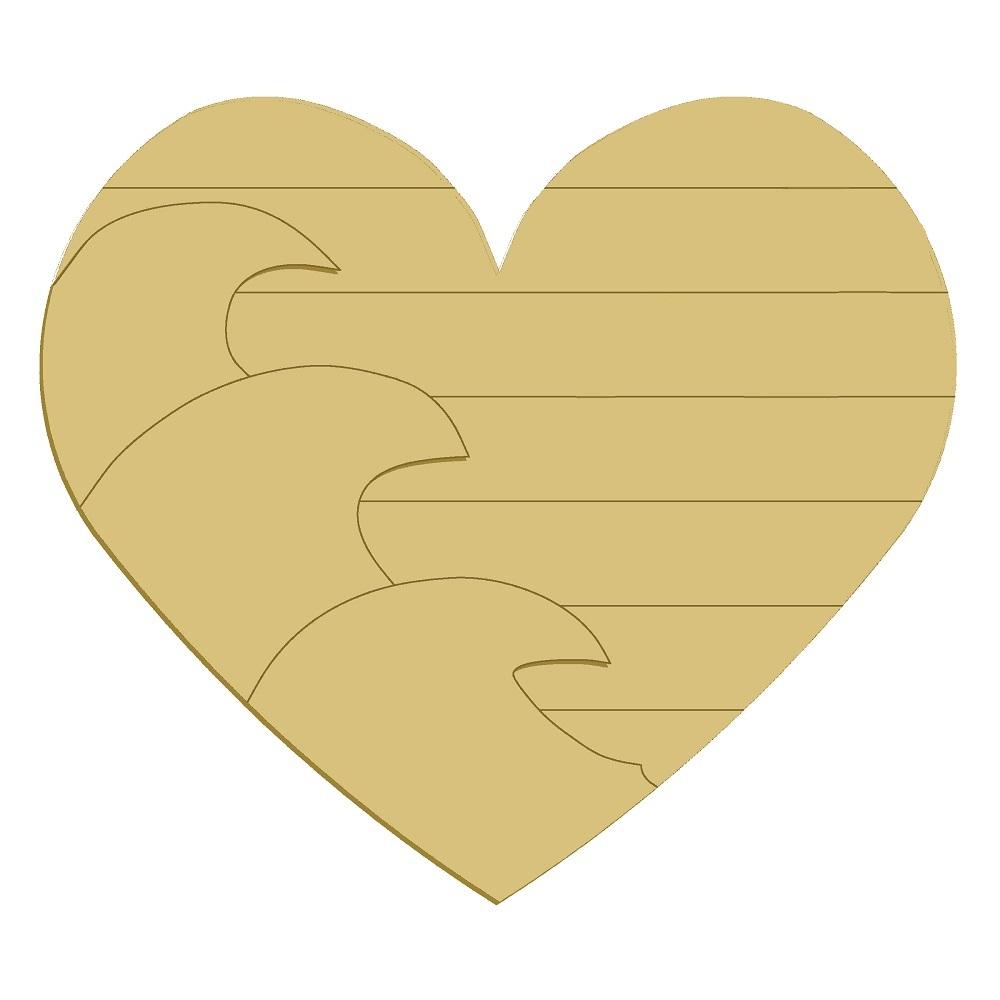 3D Design By Line Heart MDF Cutout Ocean Heart - Unfinished For DIY