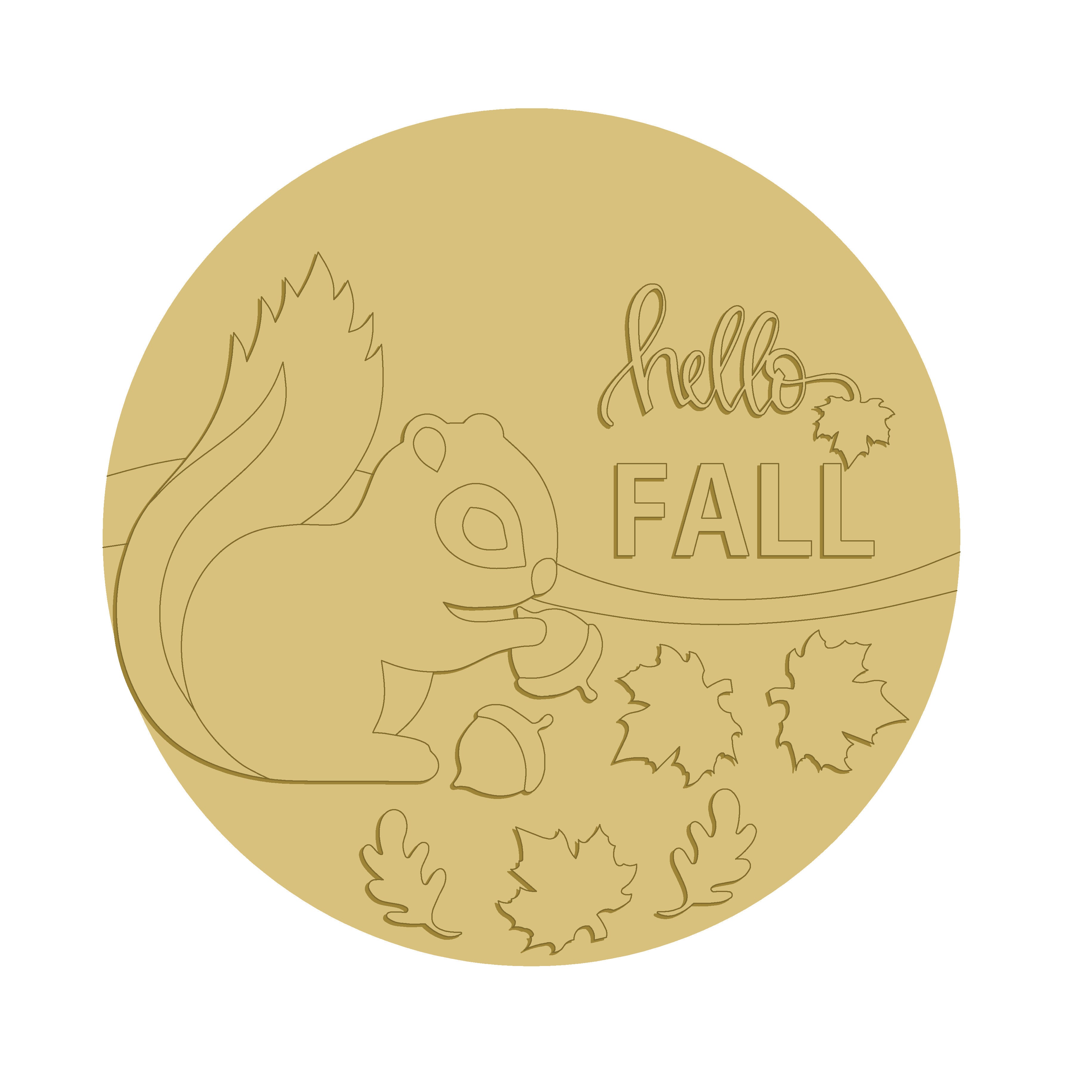 3D Design By Line Round Squirrel MDF  Cutout Hello Fall ,Acorns, leaves- Unfinished For DIY