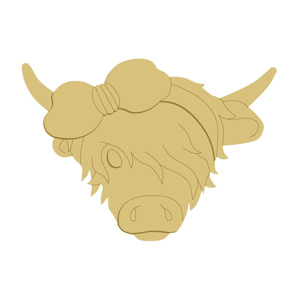 3D Design By Line Highlander Cow Head MDF Cutout - Unfinished For DIY