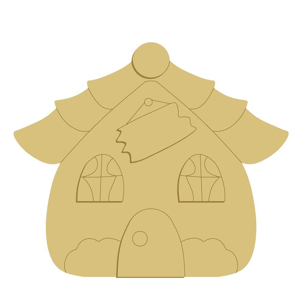 3D Design By Line House MDF Cutout Two Windows And Door With Layered Roof - Unfinished For DIY