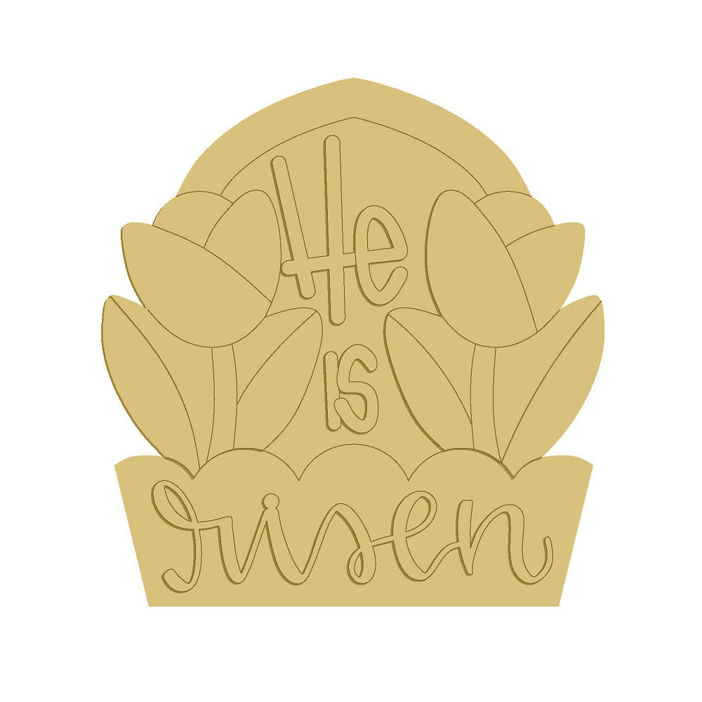 3D Design By Line MDF Cutout He Is Risen Easter Floral - Unfinished For DIY
