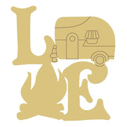 3D Design By Line Love Sign MDF Cutout With Camp And Fire - Unfinished For DIY