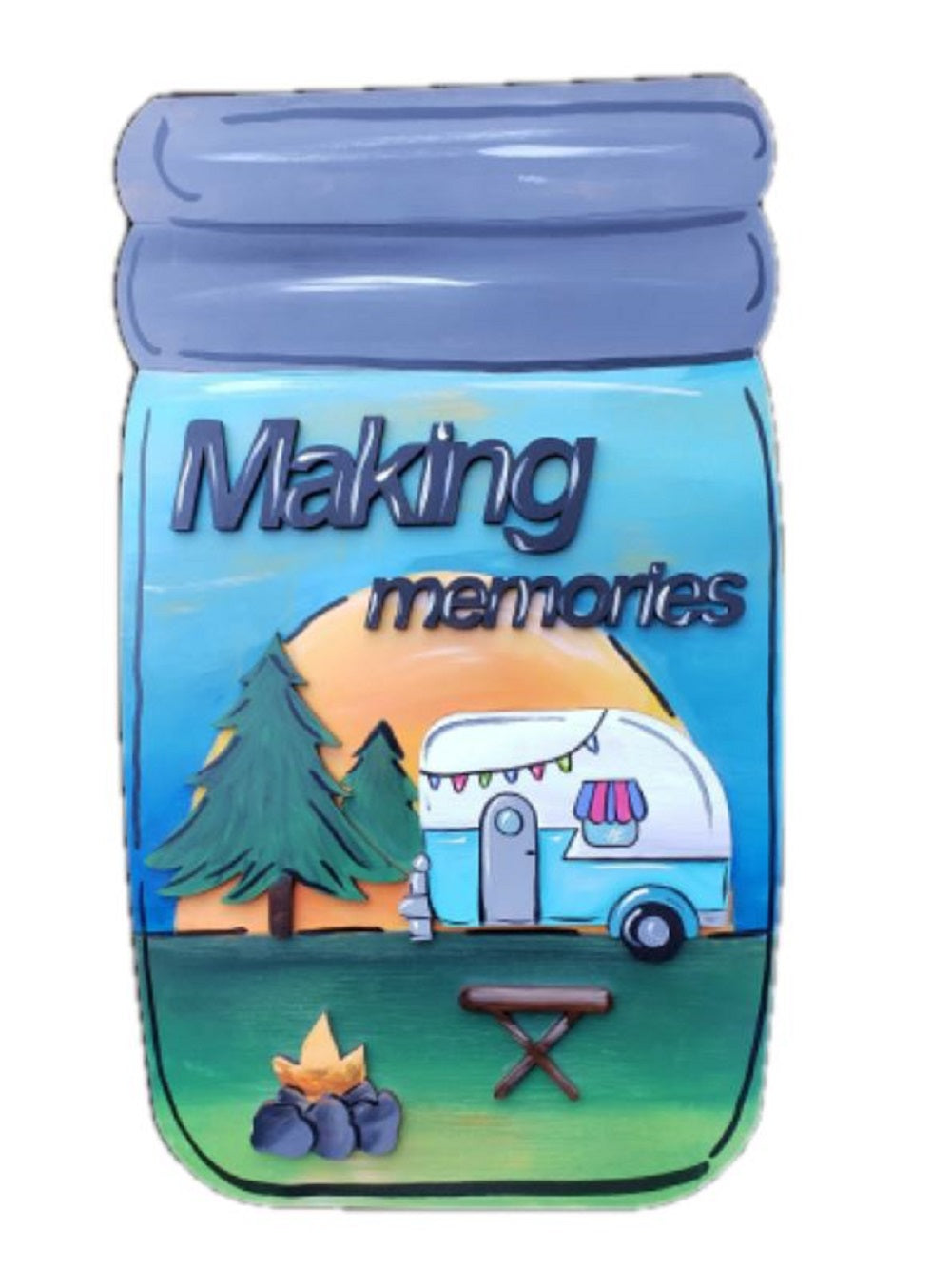 Design By Line Mason Jar MDF Cutout Making Memories Camping Scene - Unfinished For DIY