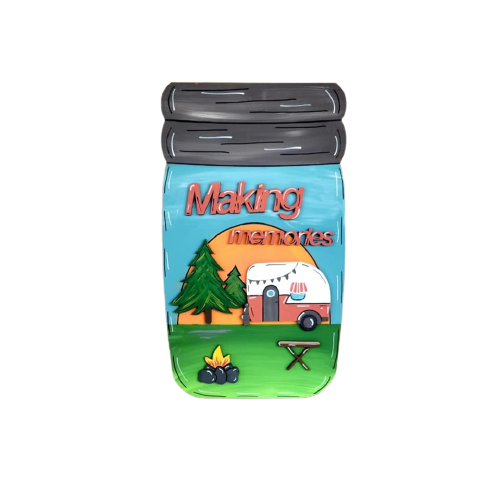 Design By Line Mason Jar MDF Cutout Making Memories Camping Scene - Unfinished For DIY