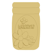 3D Design By Line Mason Jar MDF Cutout Welcome Bee And Flower On Oval Label - Unfinished For DIY