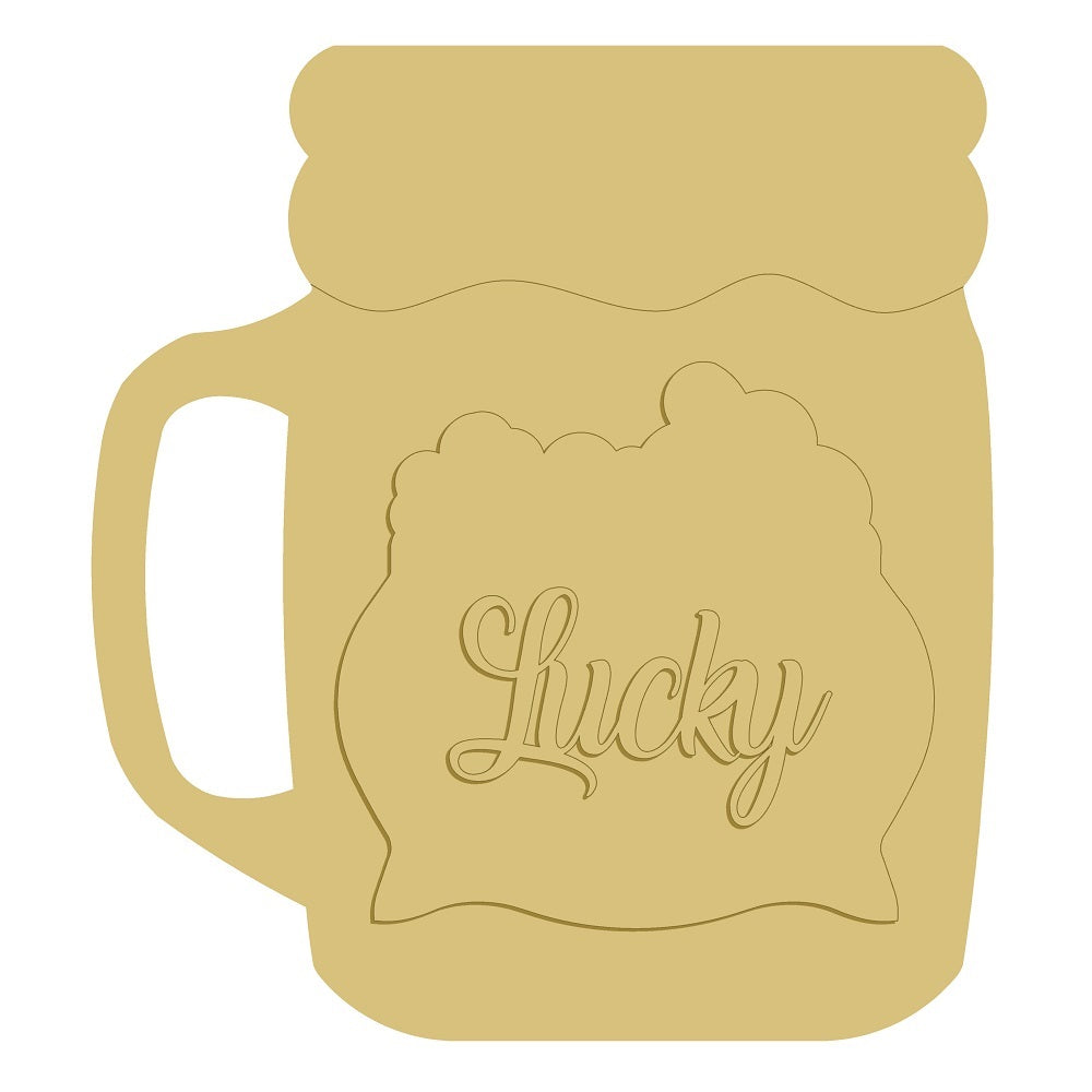 3D Design By Line Mug MDF Cutout Lucky - Unfinished For DIY