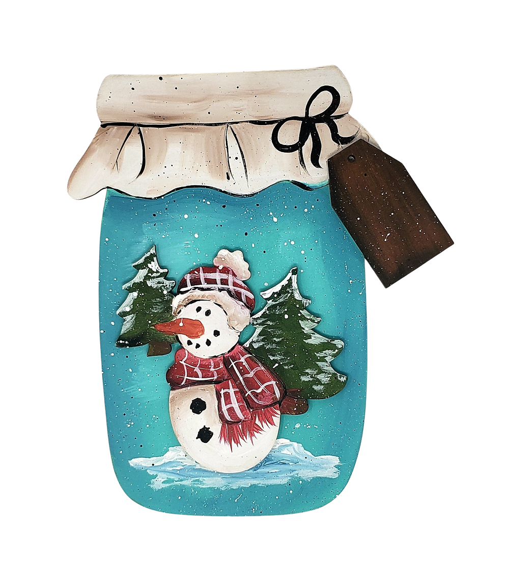 3D Design By Line Mason Jar MDF Cut Out Snowman Scene - Unfinished For DIY