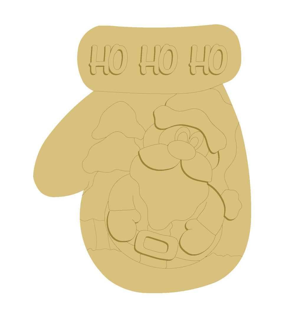 3D Design By Line Mitten MDF Cutout Ho Ho Ho Santa Illustration - Unfinished For DIY