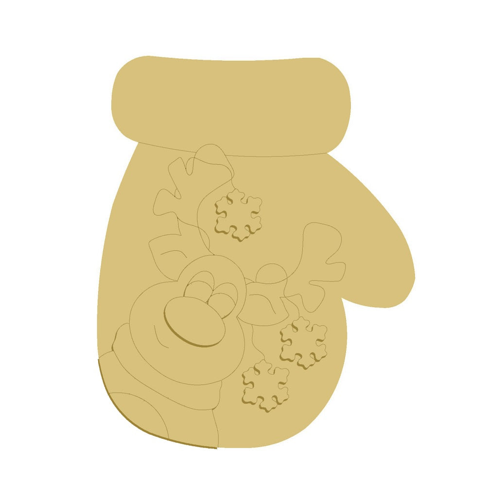 3D Design By Line Mitten MDF Cutout With Reindeer - Unfinished For DIY