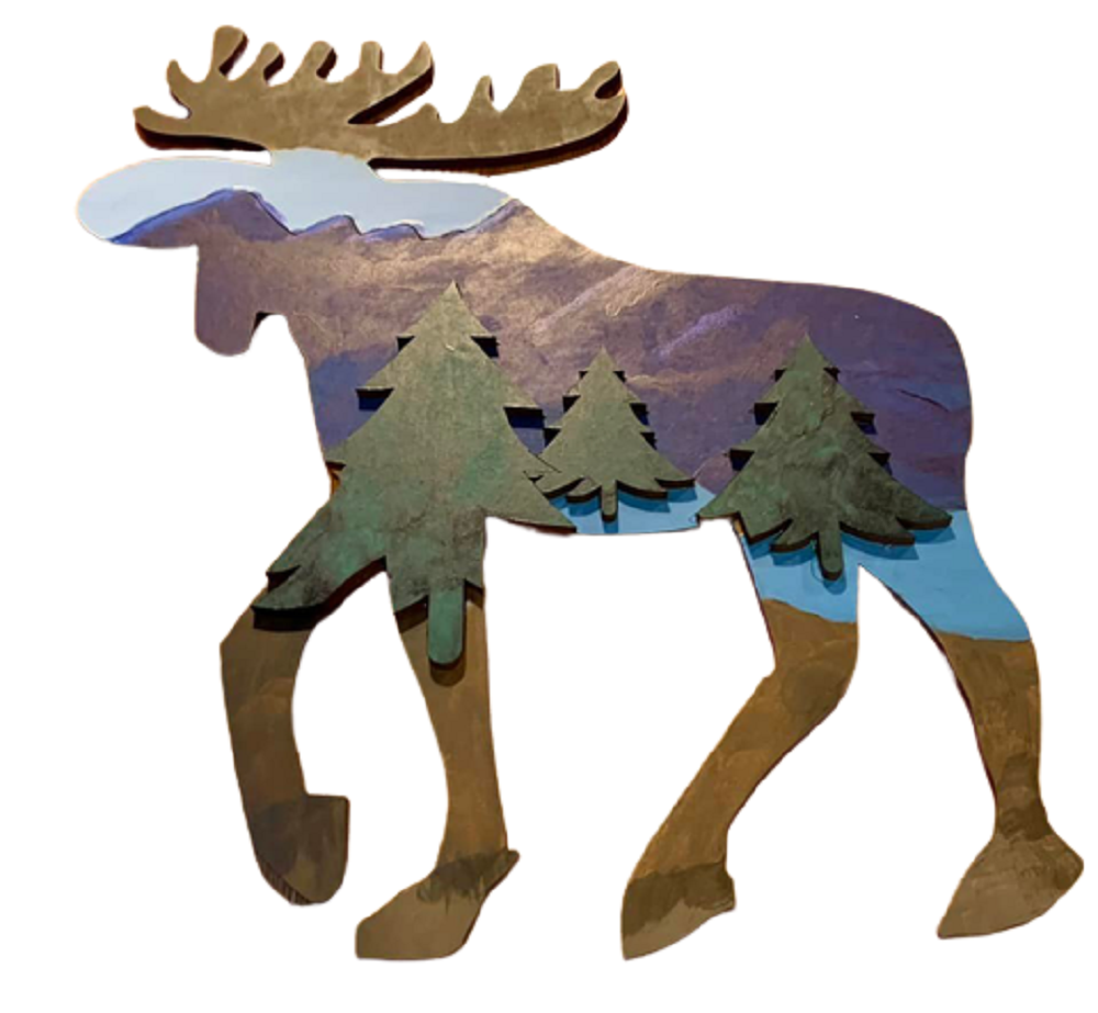 Design By Line Moose MDF Cutout Forest Scene Inside Silhouette - Unfinished For DIY