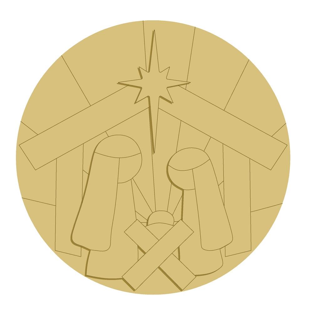 3D Design By Line Round MDF Cutout Nativity Scene With Star - Unfinished For DIY