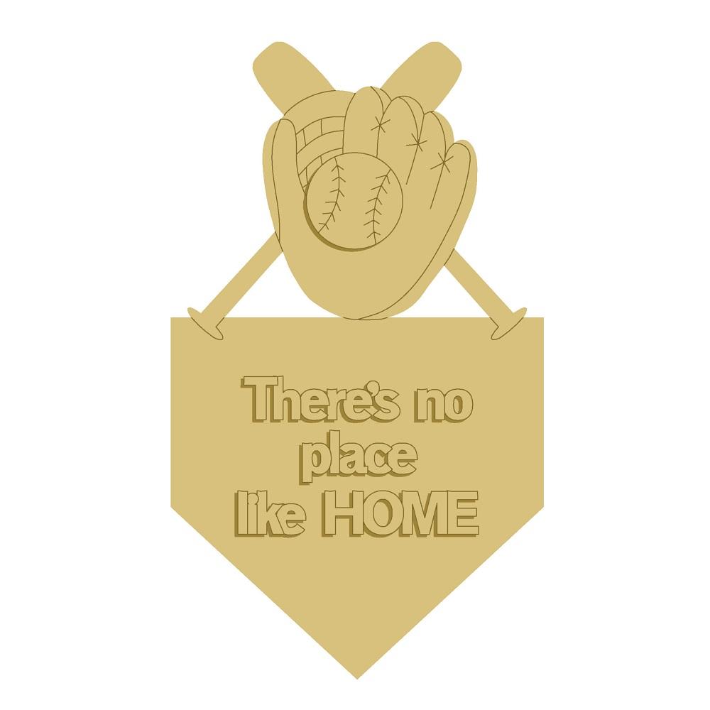 3D Design By Line Pennant MDF Cutout Baseball Glove With Ball There's No Place Like HOME - Unfinished For DIY
