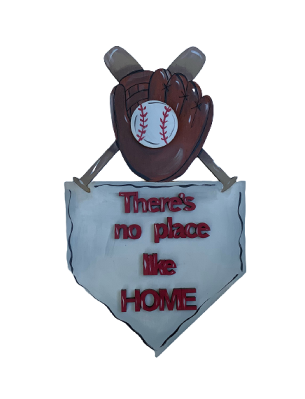 3D Design By Line Pennant MDF Cutout Baseball Glove With Ball There's No Place Like HOME - Unfinished For DIY