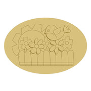 3D Design By Line Oval MDF Cutout Bird On Fence With Flowers - Unfinished For DIY