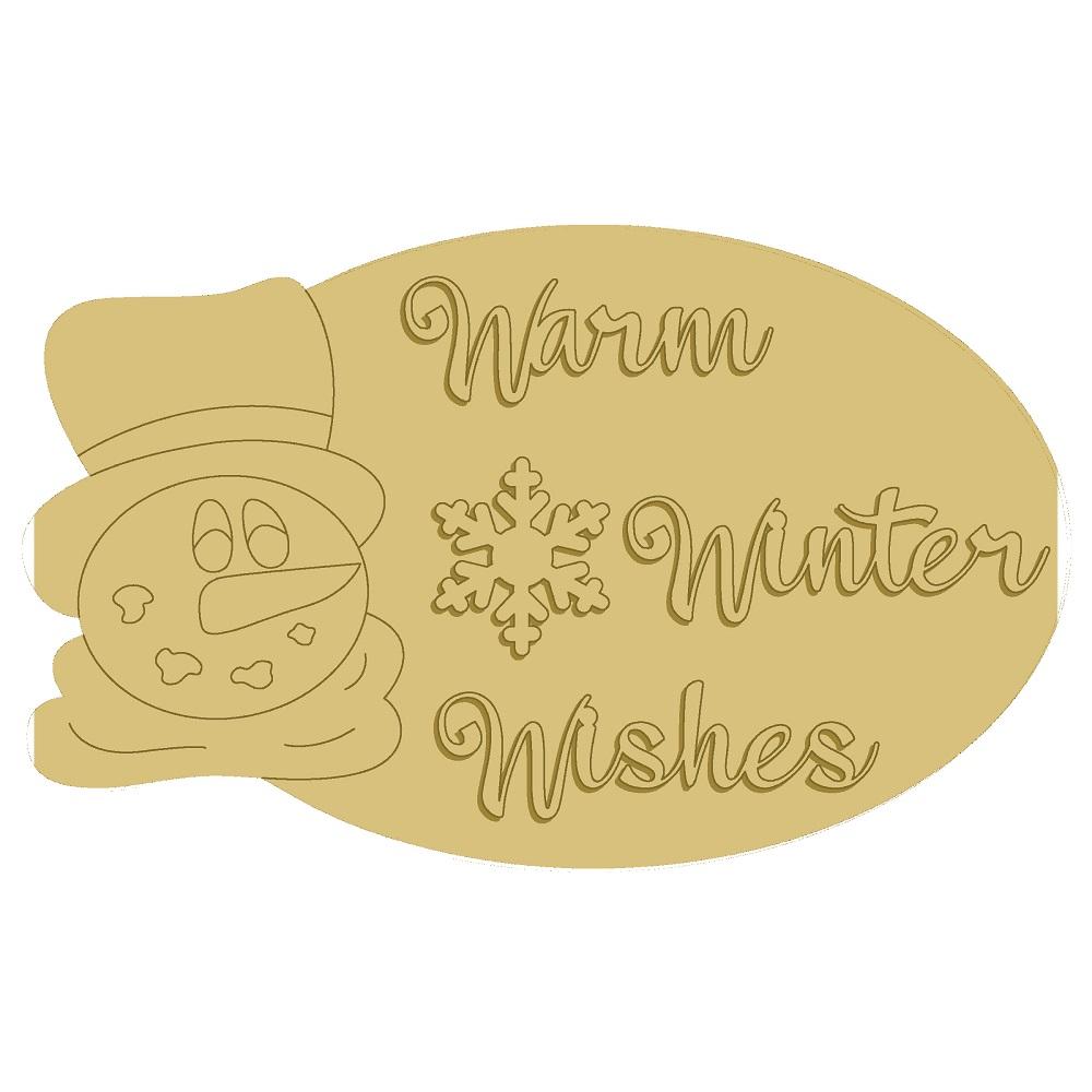 3D Design By Line Oval MDF Cutout Warm Winter Wishes Snowman - Unfinished For DIY