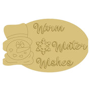 3D Design By Line Oval MDF Cutout Warm Winter Wishes Snowman - Unfinished For DIY