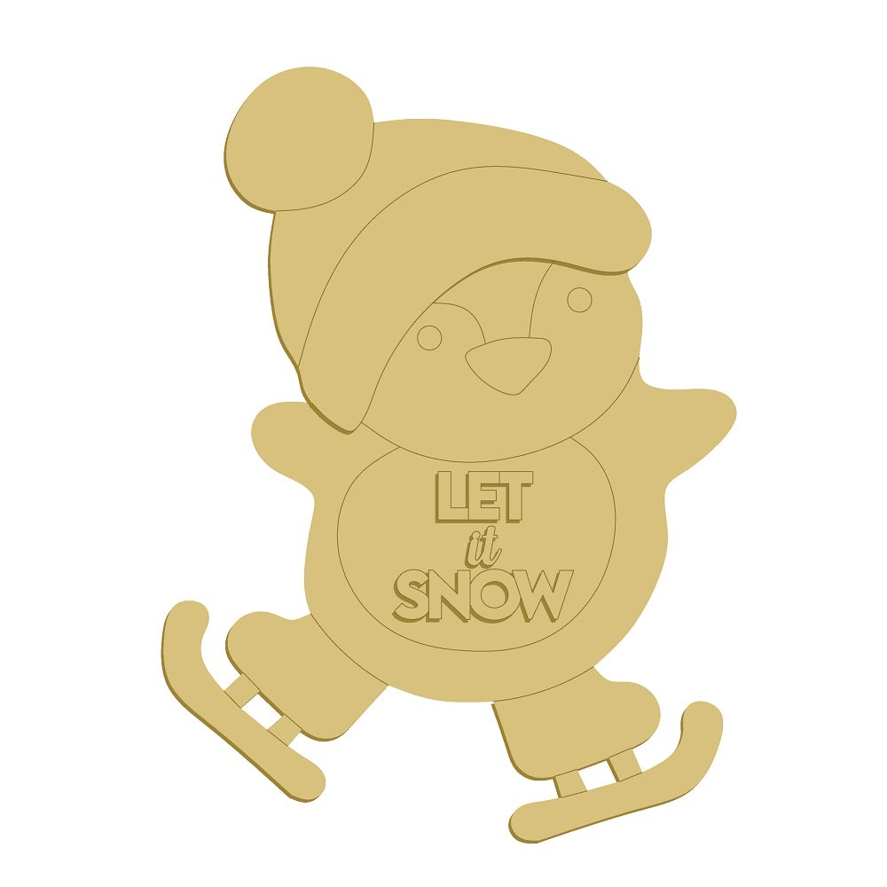 3D Design By Line Penguin MDF Cutout Let It Snow - Unfinished For DIY