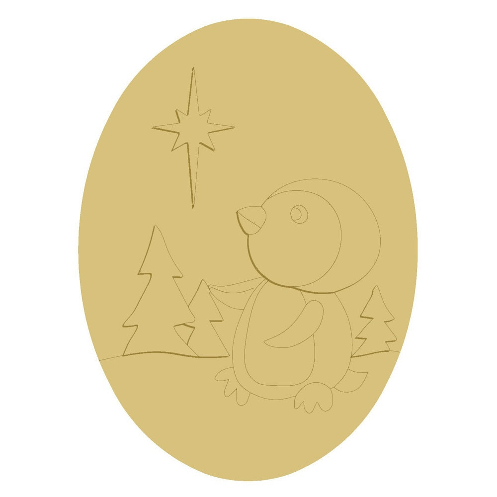 3D Design By Line Oval MDF Cutout Penguin Winter Scene - Unfinished For DIY
