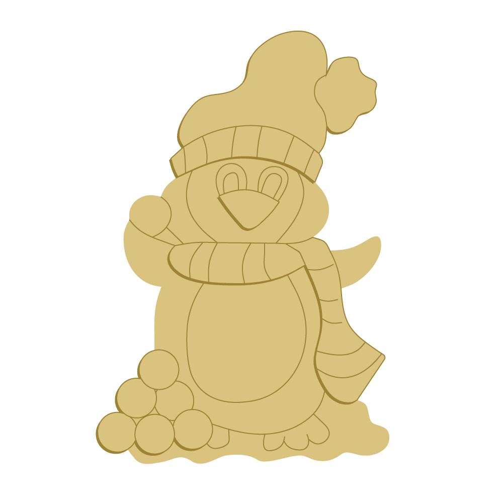 3D Design By Line Penguin MDF Cutout Winter Scarf And Hat - Unfinished For DIY