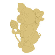 3D Pig MDF Cutout With Hearts And Leaf Accents - Unfinished For DIY