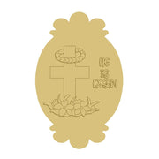 3D Design By Line Oval MDF Cutout He Is Risen Cross With Flowers - Unfinished For DIY
