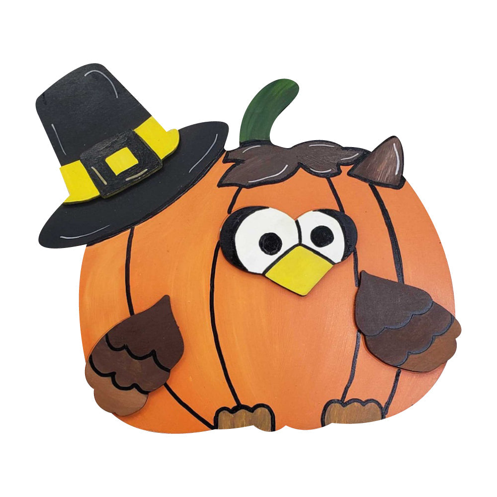 Basic Shape Pumpkin MDF Cutout With Top Hat - Unfinished For DIY