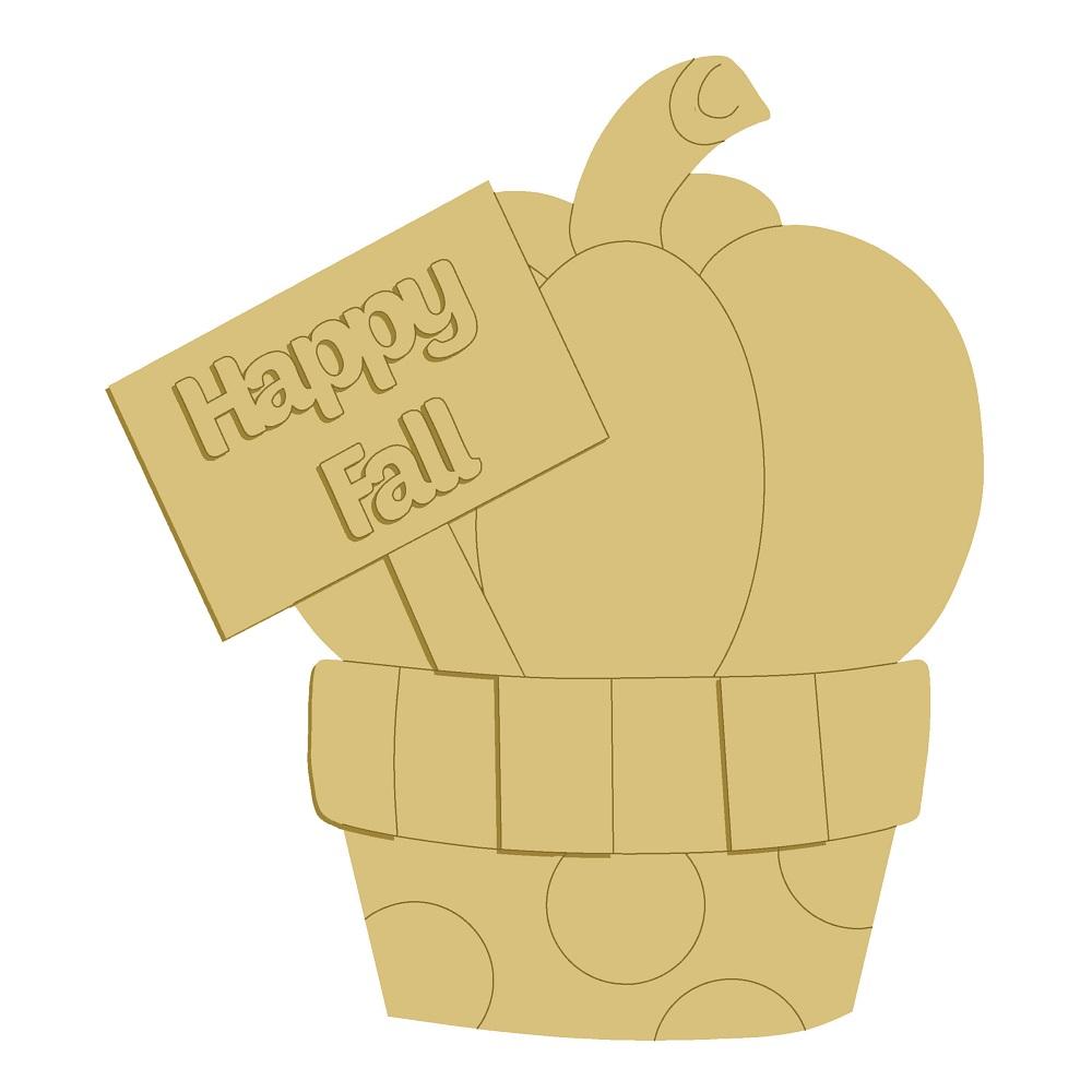 3D Design By Line Pumpkin In a Basket MDF Cutout With Happy Fall Sign - Unfinished For DIY