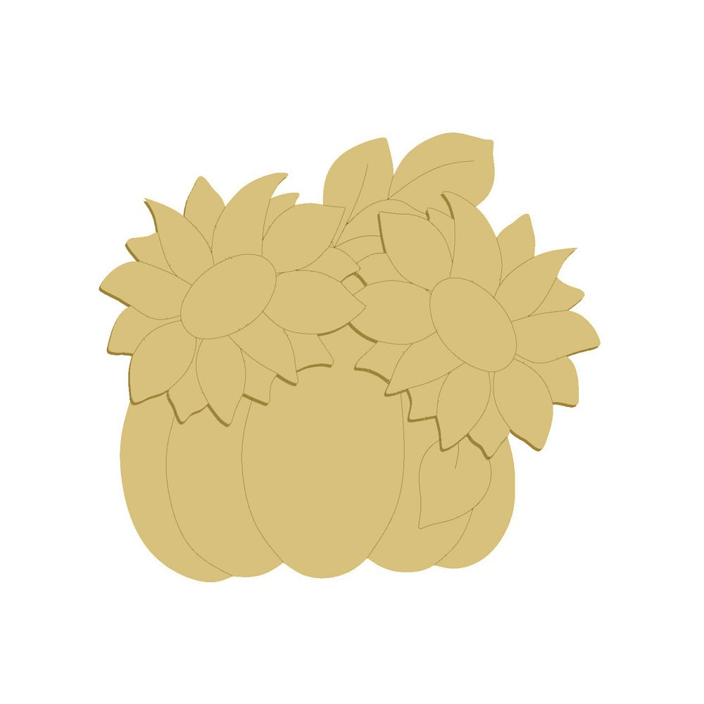 3D Design By Line Pumpkin MDF Cutout With Sunflowers - Unfinished For DIY